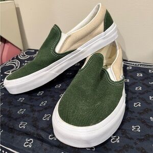 Vans Green and Cream Slip-On Sneakers